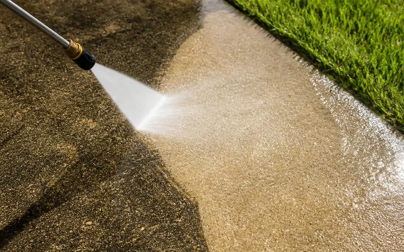 Pressure washing a driveway in Winnipeg