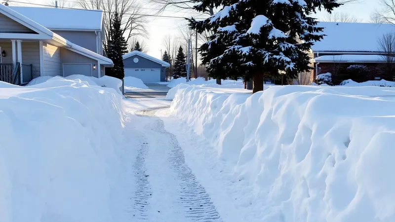 Snow-cleared driveway in Winnipeg at dawn